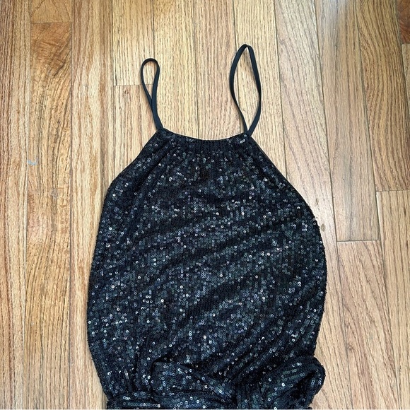 NBD x Revolve Sequin Mini Dress Tinsley Black Halter LBD Holiday NYE Sz Large - Picture 4 of 10